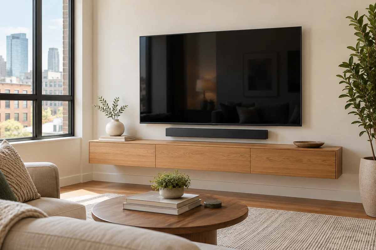 Modern living room with a wall-mounted television